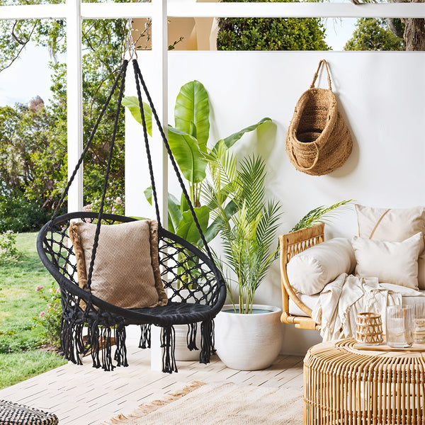 Courtyard Woven Hanging Basket, Hanging Cotton Rope Iron Ring Hanging Chair, Balcony Rocking Chair, Suitable for Indoor, Outdoor, Home, Balcony, Courtyard, Garden, Maximum Load Capacity: 200kg, Material: Iron Ring, Cotton Rope (No Include Cushion)