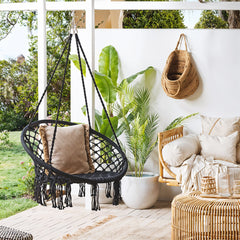 Courtyard Woven Hanging Basket, Hanging Cotton Rope Iron Ring Hanging Chair, Balcony Rocking Chair, Suitable for Indoor, Outdoor, Home, Balcony, Courtyard, Garden, Maximum Load Capacity: 200kg, Material: Iron Ring, Cotton Rope (No Include Cushion)