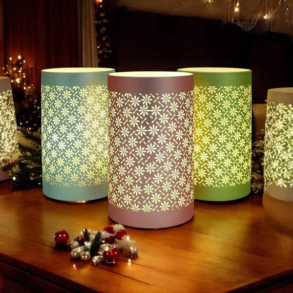LED Table Lamps Battery Operated Cordless Desk Lights | Blue Green or Pink Flower Petal Design