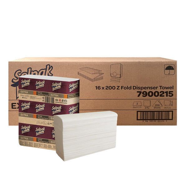 Selpak Professional Z Fold Paper Towels, 2ply Paper Hand Towels Disposable 16x200, (Total 3200 sheets), Absorbent White Paper Towel Ideal for Individuals/Businesses, Paper Hand Towels for Dispenser