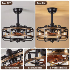 45.72cm Vintage Industrial Ceiling Fan with Light Remote Control, Reversible Black Caged Farmhouse Flush Mount Silent Motor, 3 Speeds Timer Ceiling Fan Light, for Dining Room Bedroom Farmhouse Kitchen