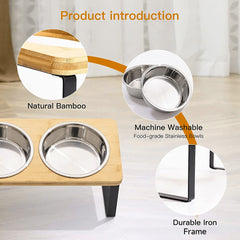 Raised Cat Food Bowl Elevated Pet Feeder With 2 Stainless Steel Bowls, 15°Tilted Stand Indoor Cats Double Dishes Feeding Station, 33*16*12cm