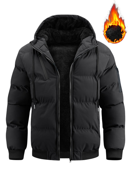 Winter New Style Padded Jacket Men'S Solid Color Fleece Coat Trendy Fashion Hooded Thickened Youth Clothes Casual Padded Coat Men