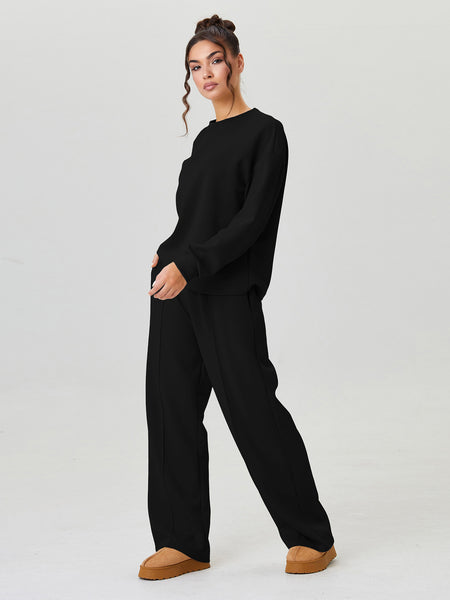 Women'S Minimalist Round Neck Loose Top And Exposed Stitch Trousers Co-Ord, Soft Womenswear