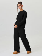 Women'S Minimalist Round Neck Loose Top And Exposed Stitch Trousers Co-Ord, Soft Womenswear