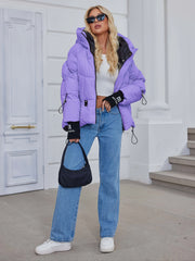 Women's Winter Casual Warm Padded Coat with Fashionable Double Hood and Windproof Cuffs