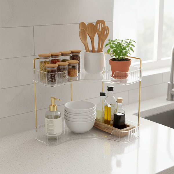 Transparent Triangular Storage Rack Golden Multi-layer, Cosmetic Layered Organizer Design, Suitable for Vanity Bedroom Bathroom, Corner Space Utilization Storage Skincare Products