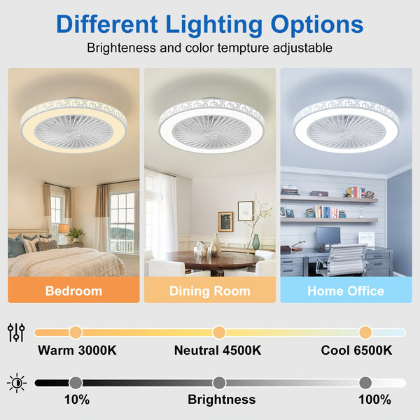 Silent Ceiling Fan with Light And Remote Control 6 Speeds And Wind Reversible Dimmable LED Ceiling Fan Light with Remote Control for Living Room Bedroom Dining Room