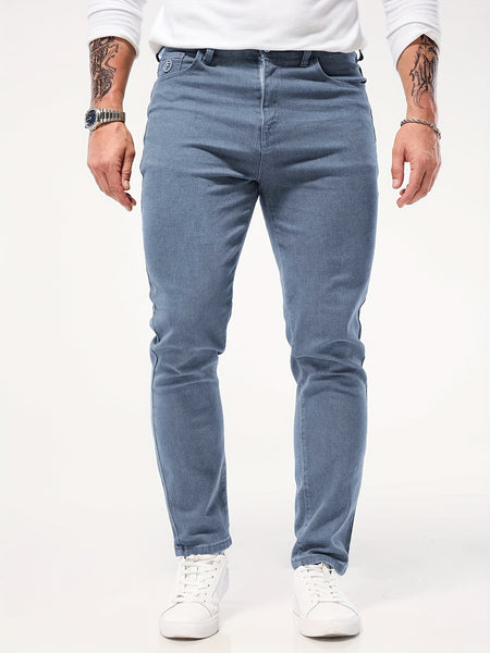 Solid Color Jeans Men'S Slim Fit Straight Leg Easy Versatile Casual Wear Long Pants Men'S Fashion