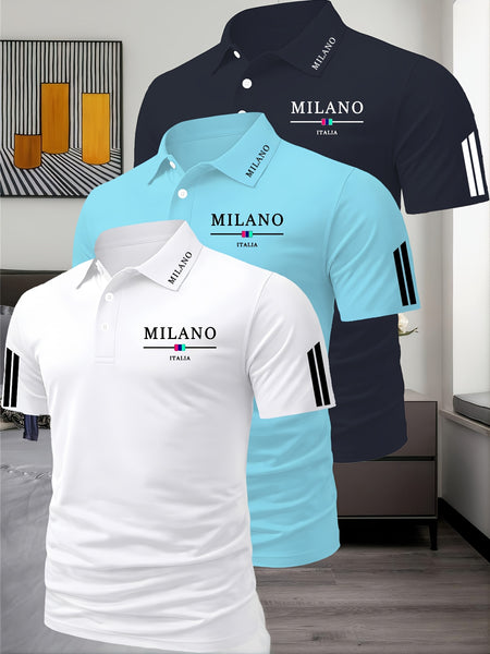 Three-Piece Summer Men'S Polo Shirt, Top, Running, Sports, Gym Breathable, Quick-Dry, Business, Casual, Vacation Polo Shirt, Fashionable Short-Sleeve Golf Shirt