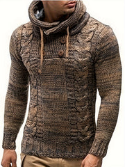 Men's Slim Fit Cable-Knit Sweater - Stretchy High Elasticity, Stack Neck Long Sleeve Casual Pullover for Autumn Winter, Solid Color, Hand Wash/Dry Clean, Winter Clothing, Textured Knitwear, Comfortable Wear