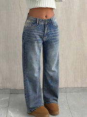 Women'S Y2K Street Style Straight Leg Jeans for Winter - Casual Denim Pants for in Retro Vintage Blue