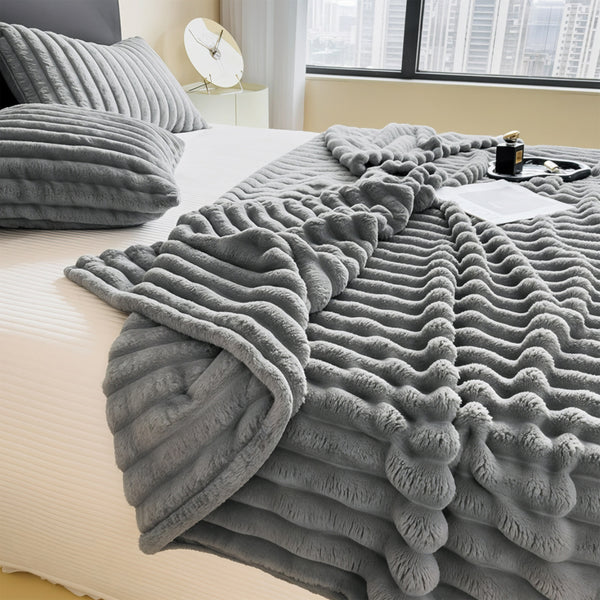 Luxurious Faux Rabbit Fur Throw Blanket - Ultra-Soft & Warm All-Season Luxury Blanket, Double-Sided Plush Fur for Couch, Bed, Travel, Office - Machine Washable, Elegant Home Decor Gift for Valentine'S Day, Housewarming, Birthday