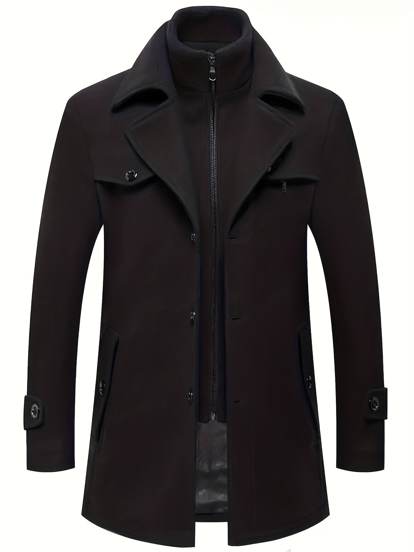 New Autumn And Winter 802 Detachable Double-Layer Collar Thick Velvet Blend Overcoat for Men
