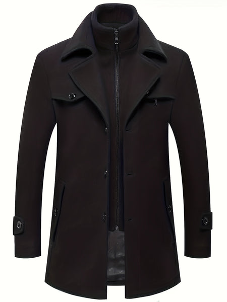New Autumn And Winter 802 Detachable Double-Layer Collar Thick Velvet Blend Overcoat for Men