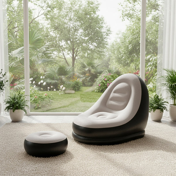 Beige Outdoor Inflatable Sofa Set, Foldable Inflatable Mattress with Footstool, Lazy Sofa, Portable Sofa Set, Made of PVC Material, with Foot Pump