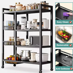 Four-Tier Robust Fruit Storage Rack for The Kitchen, Featuring Detachable Baskets on Wheels, Designed for Organizing Fruits And Vegetables in Indoor Kitchen Spaces