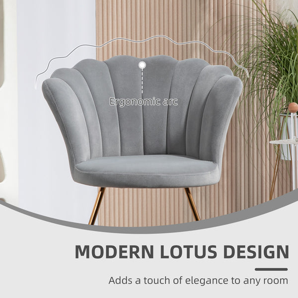 Modern Armchair, Velvet Tufted Accent Chair with Lotus Backrest, Occasional Chair with Steel Legs for Living Room, Bedroom