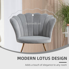 Modern Armchair, Velvet Tufted Accent Chair with Lotus Backrest, Occasional Chair with Steel Legs for Living Room, Bedroom