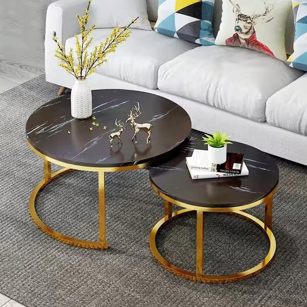 Set of 2 Round Nesting Coffee Tables - Stackable Modern Side Tables for Living Room, Space-Saving Sofa End Tables, Contemporary Home Decor