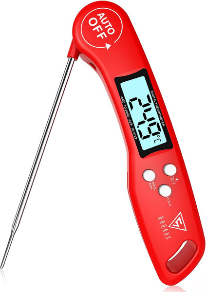 DOQAUS Digital Meat Thermometer, Instant Read Food Thermometer with Backlight LCD Screen, Foldable Long Probe & Auto On/Off, Perfect for Kitchen, BBQ, Water,Meat, Milk, Cooking Food (Black)