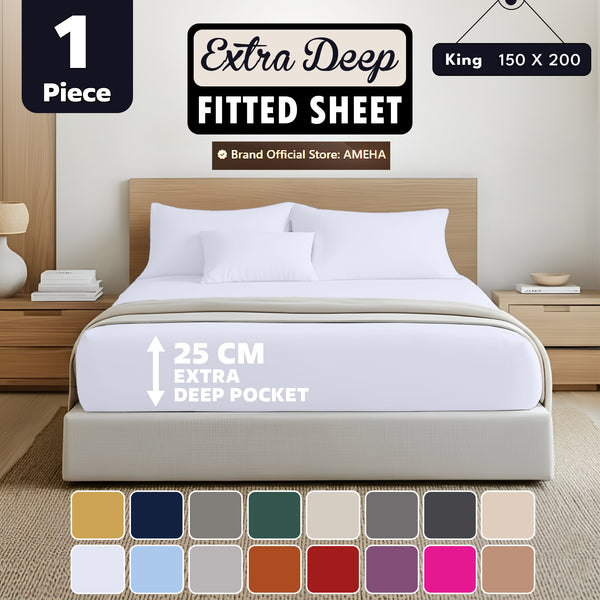 1pc 25cm Extra Deep Fitted Sheet – Solid Color Hotel-Quality Bedsheet, Ultra-Soft & Brushed Microfiber Bedding Sheet, Machine Washable, Single, Double, King, & Super King Sizes Available
