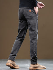 Autumn/Winter Men's Warm Casual Pants, Business Casual Slim-Fit Chenille Trousers, Solid Color