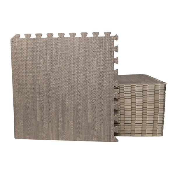 Samuel Alexander 12 Piece Grey Wood Effect EVA Foam Floor Protective Tiles Mats 60x60cm Each Set For Gyms, Kitchens, Garages, Camping, Kids Play Matting, Flooring Mats Set Covers 4.32 sqm (46.5 sq ft)