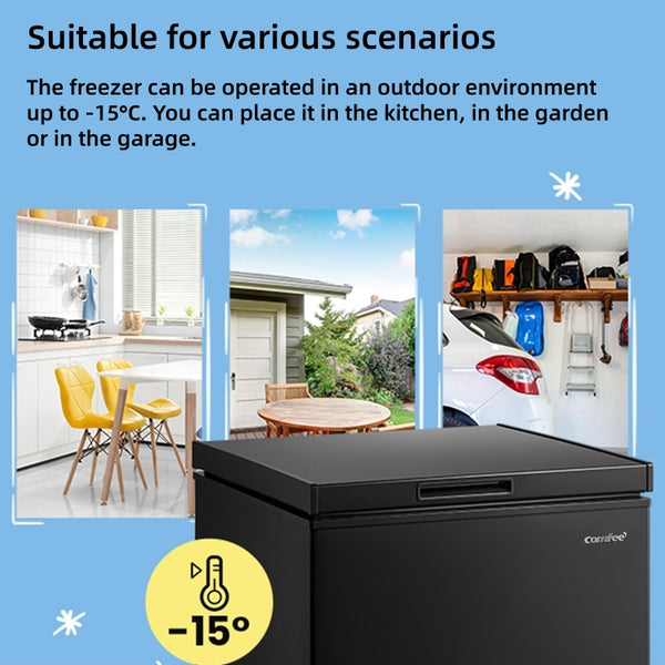 Midea Comfee 99L Freestanding Chest Freezer – Convertible Freezer/Refrigeration, Inverter Compressor, 4-Star Freezer Rating, Ideal for Home Kitchens with Ample Storage Needs, Plus Outbuildings, Garages & Sheds – Black [Energy Class E]