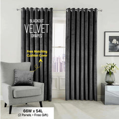 2pc Luxury Velvet Curtain Panels with Free Matching Velvet Cushion Cover – Thermal Insulated Grommet Top Drapes, Energy Saving Curtain Panels for Bedroom & Living Room Home Decor, Perfect Holiday Gift