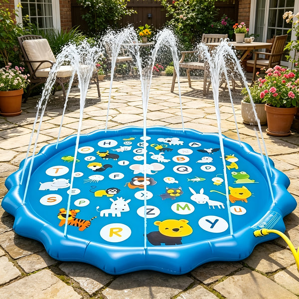 Extra Large Inflatable Sprinkler Pad for Kids, Smart Scientist 26 Alphabets and Animal Patterns, Durable Outdoor Yard Lawn Water Toy Pad for Lawn, Beach, Garden, Summer Park, Alphabet Learning Toys