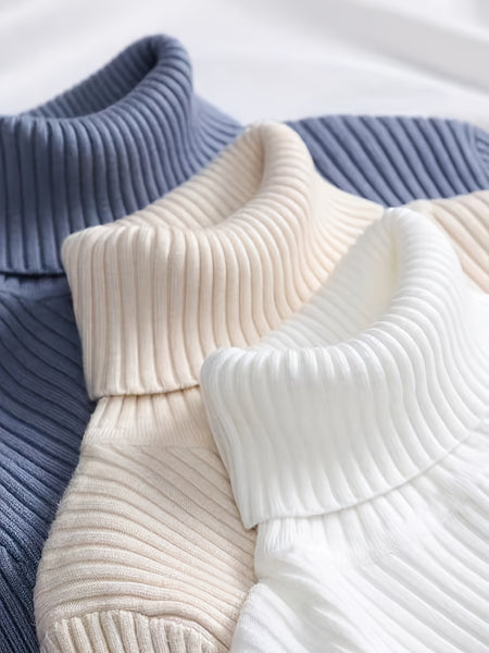 3pcs Women's High Neck Sweaters - Solid Color Winter Warm Base Layer, Thermal Turtleneck, Machine Washable Layering Shirts for Fall & Weather (3pcs) - Elegant Stretchable Knitwear Suitable for Fall/Winter