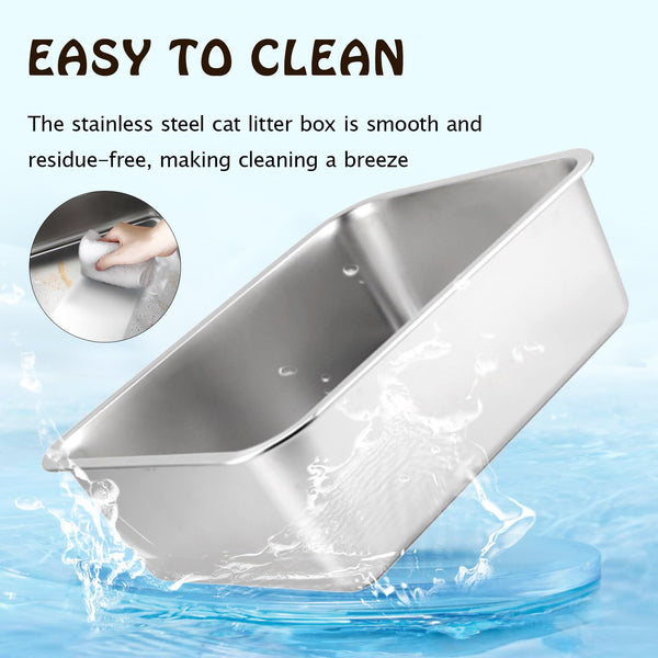 Sorvian Stainless Steel Cat Litter Box, Anti-Odor Metal Litter Pan, Non-Stick High Sided Pet Toilet, Durable & Easy Clean (17.7 x 13.8 x 6 in)