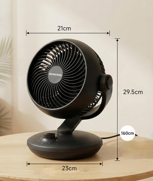 Desktop Air Circulator Fan, Quiet Three-Speed Desktop Fan, 80° Oscillation, 100° Adjustable Tilt, 12-Meter Long-Distance Air Delivery, Removable Front Cover, Black, Suitable for Bedroom/Office.