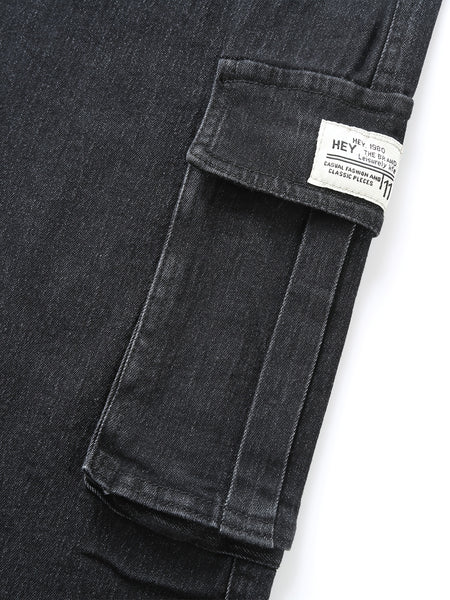 Men'S Slim Fit Multi-Pocket Jeans, Four Seasons Workwear Denim Trousers for Men, Washed Micro-Elastic Fabric, Elastic Waistband, Suitable for Leisure And Work