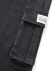 Men'S Slim Fit Multi-Pocket Jeans, Four Seasons Workwear Denim Trousers for Men, Washed Micro-Elastic Fabric, Elastic Waistband, Suitable for Leisure And Work