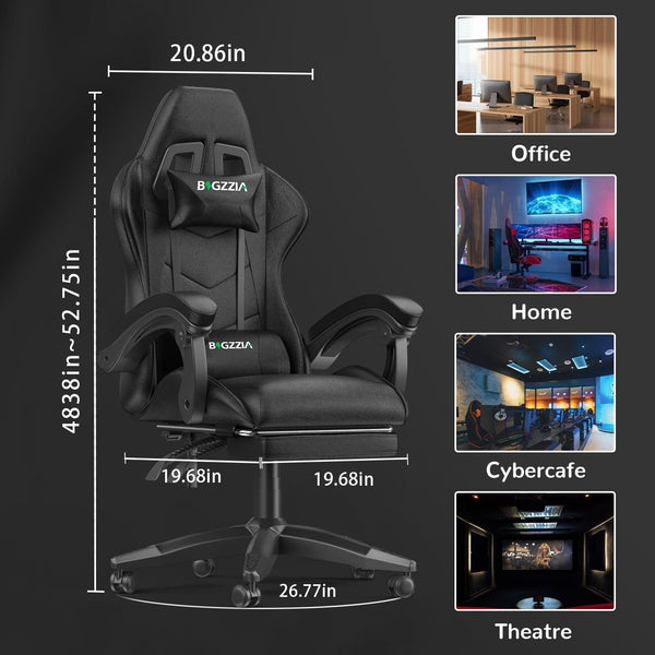 GartistGo Gaming Chair With footrest,Computer Chairs with Lumbar Cushion + Headrest, Height-Adjustable Office Chair for Adults, Girls, Boys
