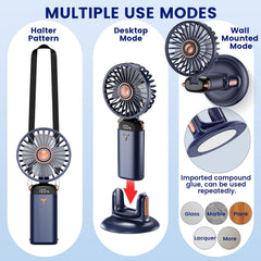 Handheld Fan Portable,Up to 13 Hrs 20DB Quiet Mini USB Rechargeable Hand Held Fans with Lanyard and Base, Battery Operated Electric Foldable Small Desk Fan with 5 Speed for Home Office Travel