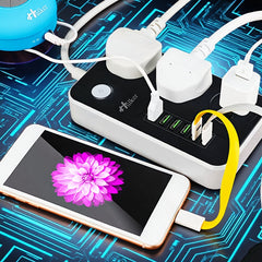 Hulker Power Strips with USB Ports 3 Way Outlets 6 USB Ports Power Socket with 2m Bold Extension Cord Smart USB Charger UK Socket/  Socket