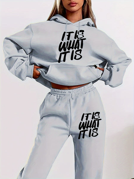 Women'S Letter Print Simple Hoodie & Sweatshirt Set - Autumn Long Sleeve Hooded for UK Ladies, Casual Everyday Outfit, Casual |Square Neckline|Drawstring Detail, Sweater Hoodie