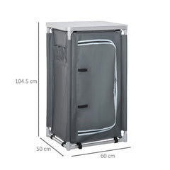 Outsunny Outdoor 3-Shelf Camping Cupboard Kitchen Station Cook Table Grey