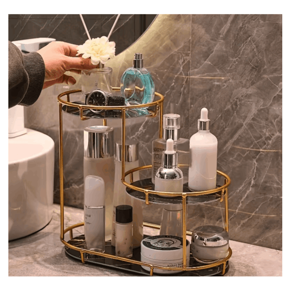 Large 3-Tier Bathroom Organizer with Metal Frame - Perfect for Cosmetics, Perfumes, Skincare & Toothbrushes - Durable Cast Iron, Washable UV Panel