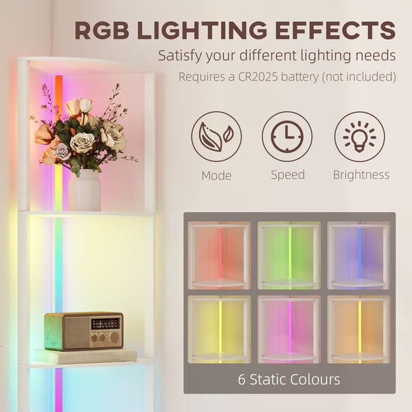 LED Floor Lamp with Shelves, 5-Tier Dimmable Standing Lamp with Adjustable Brightness and Foot Switch, Modern Corner Display Shelf Unit for Living Room Bedroom Office