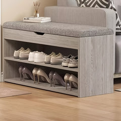 Heavy Duty Shoe Storage Bench with Cushion, Large Shoe Bench Storage with Seat, Two Layer Shoe Rack Storage, Shoes Storage Cabinet Organiser Cushion Padded Seat Hallway Stools for Hallway Foyer
