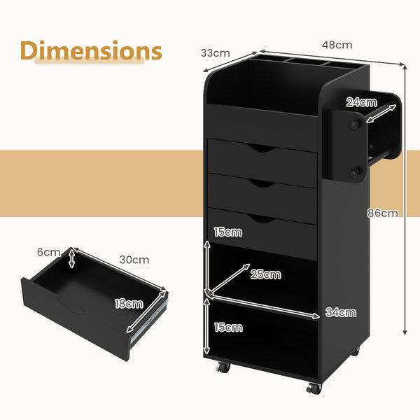 GOFLAME Rolling Storage Cart, Mobile Storage Cabinet with 3 Drawers, 2 Open Shelves, 2 Dowel Rods, Craft Utility Cart for Home, Office, Kitchen, Bathroom