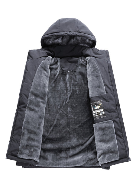 Men's Winter Fleece-Lined Hooded Jacket, with Letter Print for Outdoor Sports & Travel