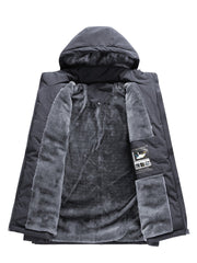 Men's Winter Fleece-Lined Hooded Jacket, with Letter Print for Outdoor Sports & Travel