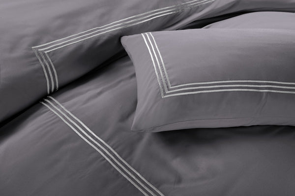 Embroided Baratta Stitch Duvet Cover Set with Matching Pillowcases - Ultra-soft Brushed Microfibre – Chic & Modern Design – Easy Care & Machine Washable