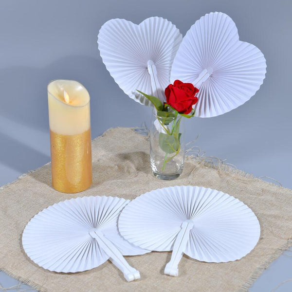 30pcs White Heart Shaped Folding Accordion Paper Fans for Wedding Celebrations, Party Decorations and DIY Painting