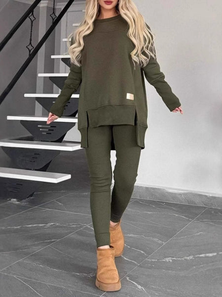 Casual fashion sets - fleece two-piece set, long-sleeved top and pants, available in various colors, casual suits, trendy fashion, suitable for wearing at home in autumn and winter, Women's long pants set, home clothing, autumn fashion, unique two-pi